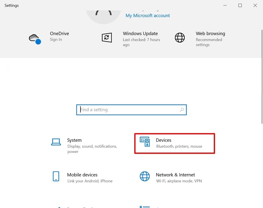 click device option in settings